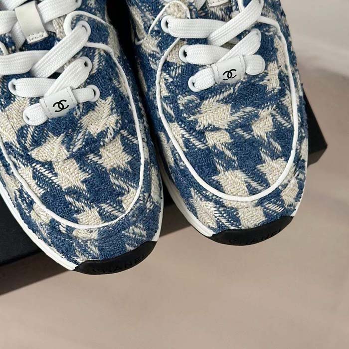 Chanel Women CC Sneakers Fabric Light Blue White 1 CM Heel