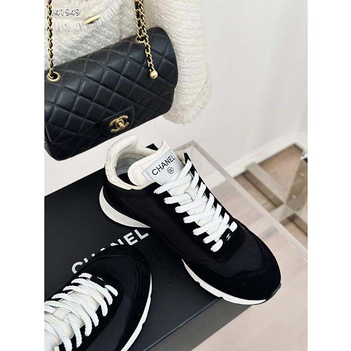 Chanel Women CC Sneakers Fabric Suede Kidskin Suede Calfskin Navy Black