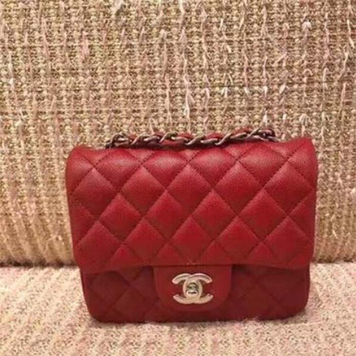 Chanel Women Mini Flap Bag Calfskin Leather Gold-Tone Metal Red