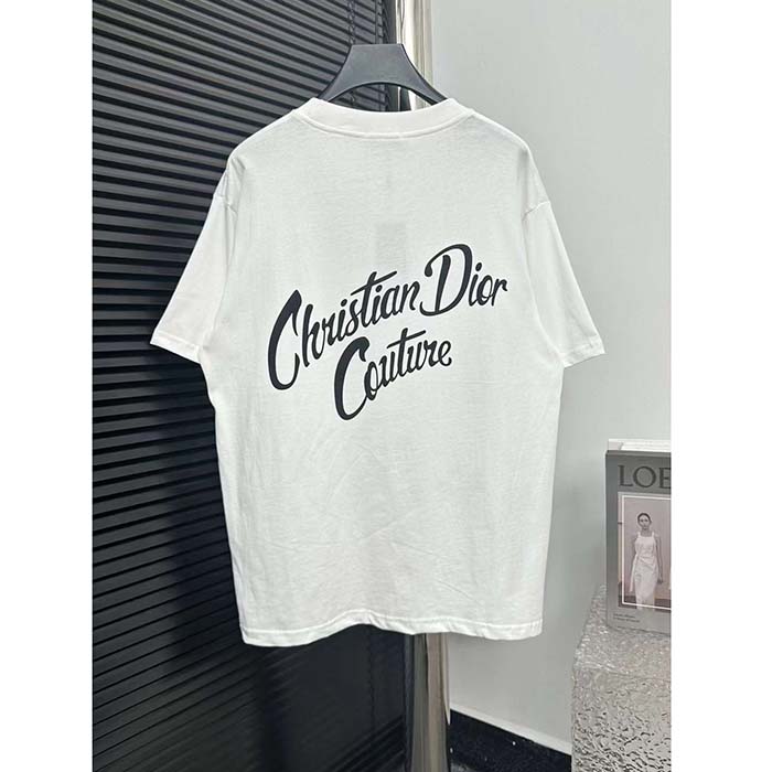 Dior CD Men T-Shirt Ecru Silk Cotton Jersey Ribbed Crew Neck