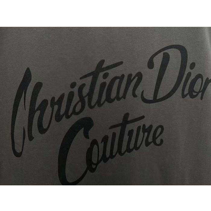 Dior CD Men T-Shirt T-Shirt Gray Cotton Jersey Silk Ribbed Crew Neck