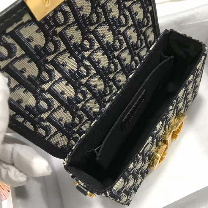 Dior CD Unisex 30 Montaigne Box Bag Blue Dior Oblique Jacquard