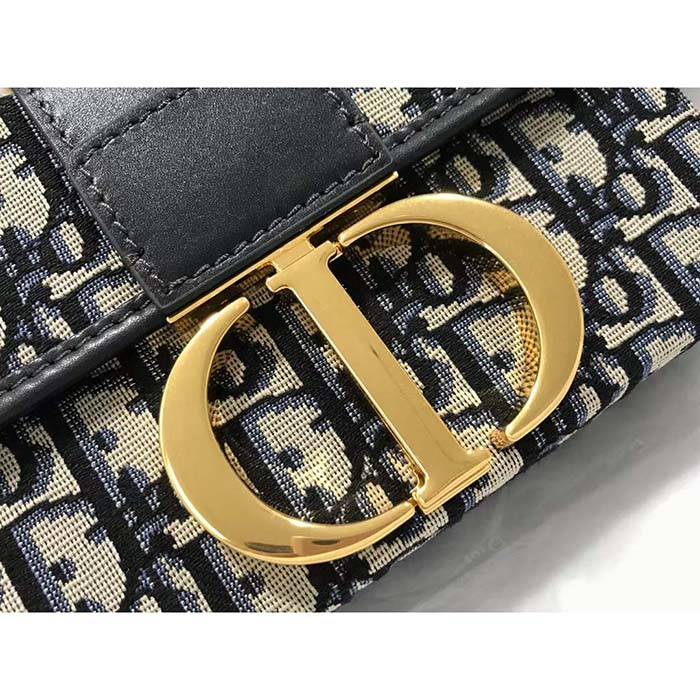 Dior CD Unisex 30 Montaigne Box Bag Blue Dior Oblique Jacquard