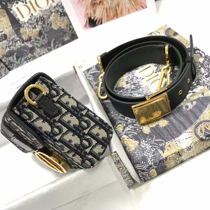 Dior CD Unisex 30 Montaigne Box Bag Blue Dior Oblique Jacquard