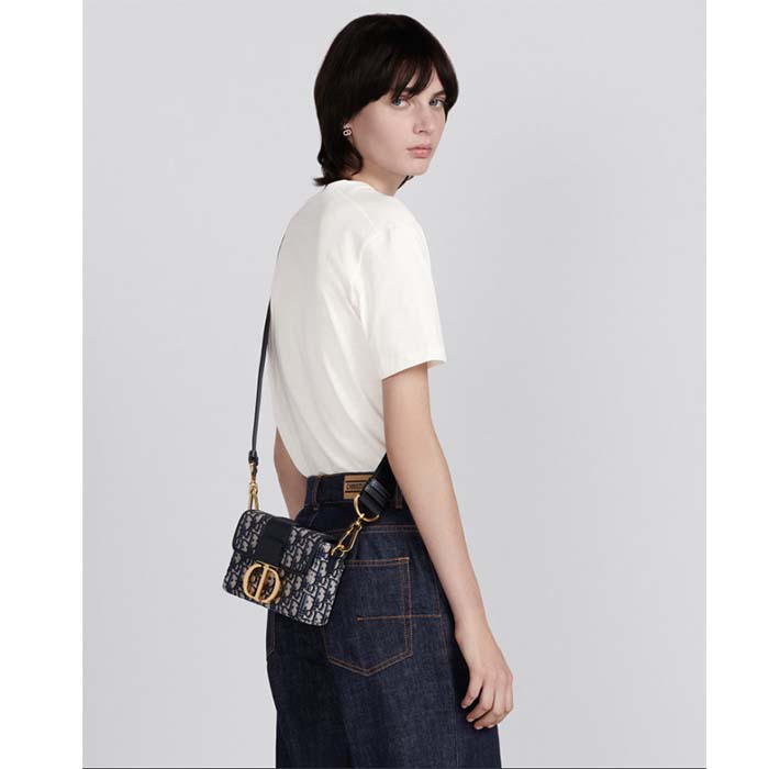 Dior CD Unisex 30 Montaigne Box Bag Blue Dior Oblique Jacquard