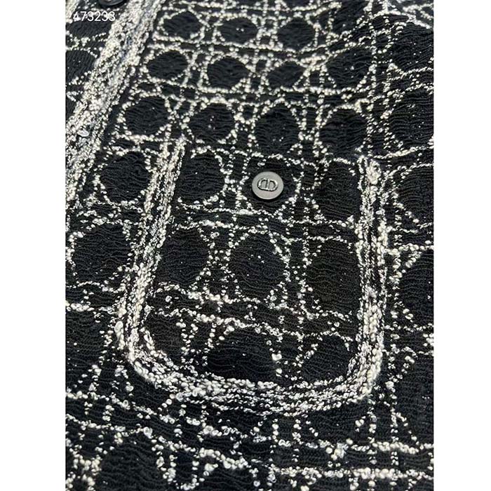 Dior CD Women Macrocannage Jacket Black White Technical Cotton Tweed