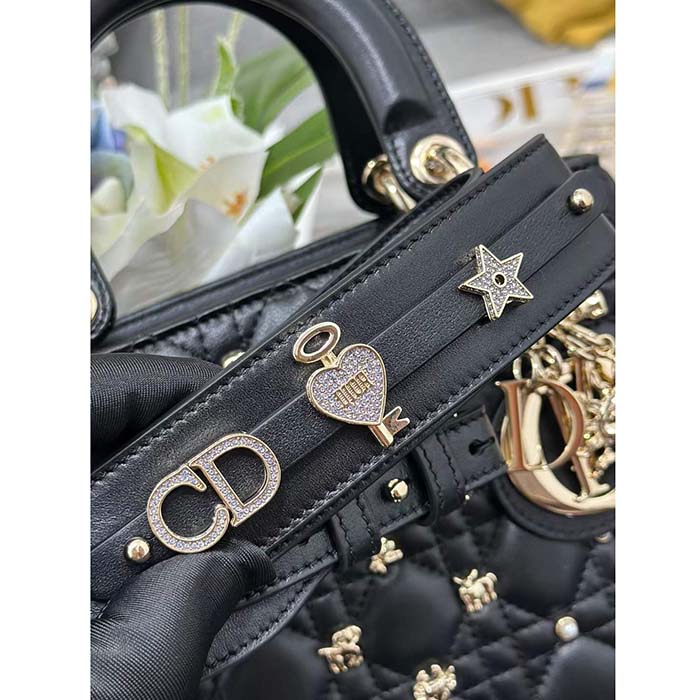 Dior CD Women Small Lady Dior My ABCDior Bag Black Cannage Lambskin