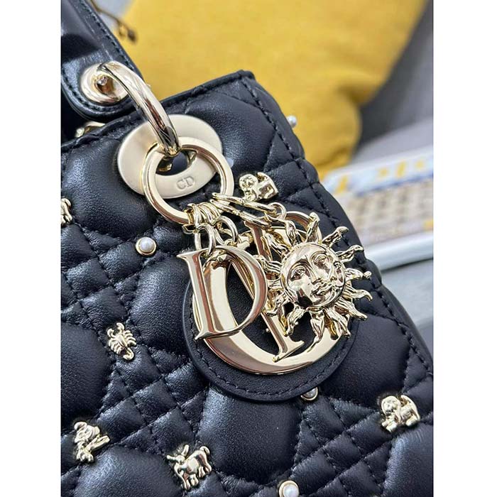 Dior CD Women Small Lady Dior My ABCDior Bag Black Cannage Lambskin