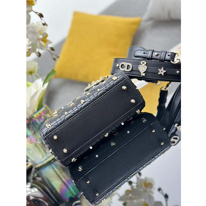 Dior CD Women Small Lady Dior My ABCDior Bag Black Cannage Lambskin