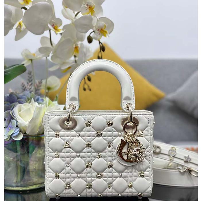 Dior CD Women Small Lady Dior My ABCDior Bag Latte Cannage Lambskin