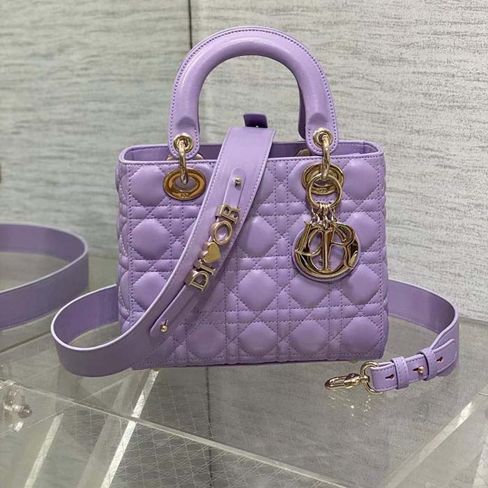 Dior CD Women Small Lady Dior My ABCDior Bag Lilac Cannage Lambskin