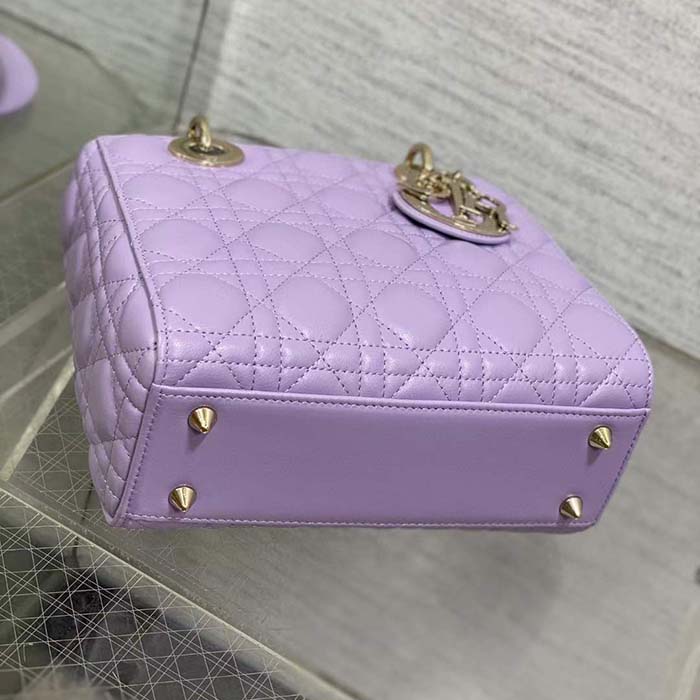 Dior CD Women Small Lady Dior My ABCDior Bag Lilac Cannage Lambskin