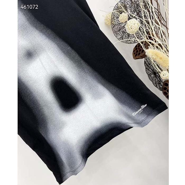 Dior Women T-Shirt Black White Cotton Linen Jersey Eiffel Tower Motif