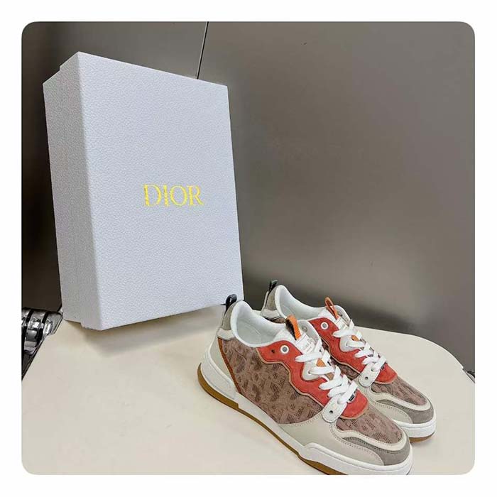 Dior Unisex CD Dior One Sneaker Beige Multicolor Calfskin Suede Calfskin Oblique