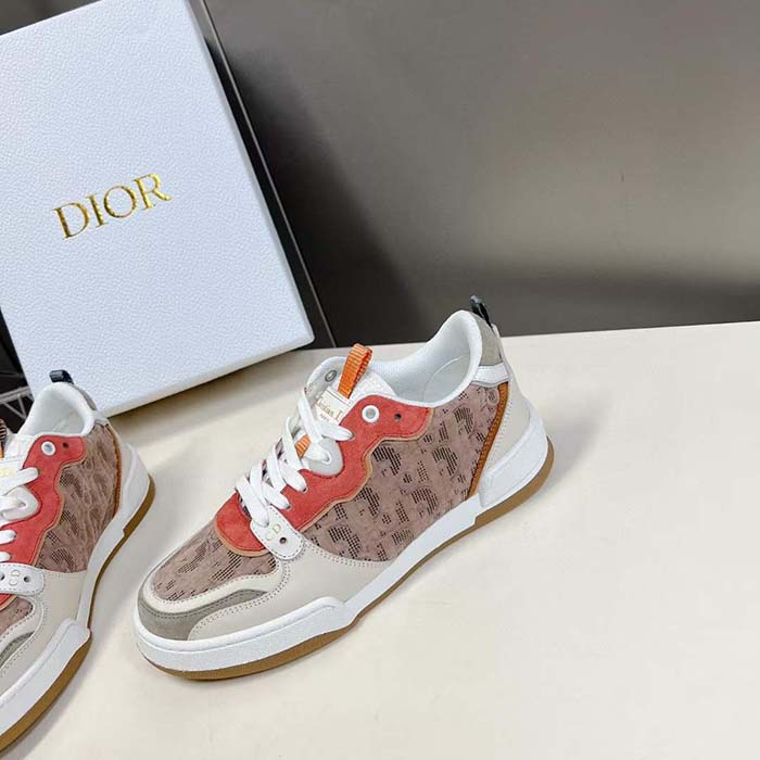 Dior Unisex CD Dior One Sneaker Beige Multicolor Calfskin Suede Calfskin Oblique