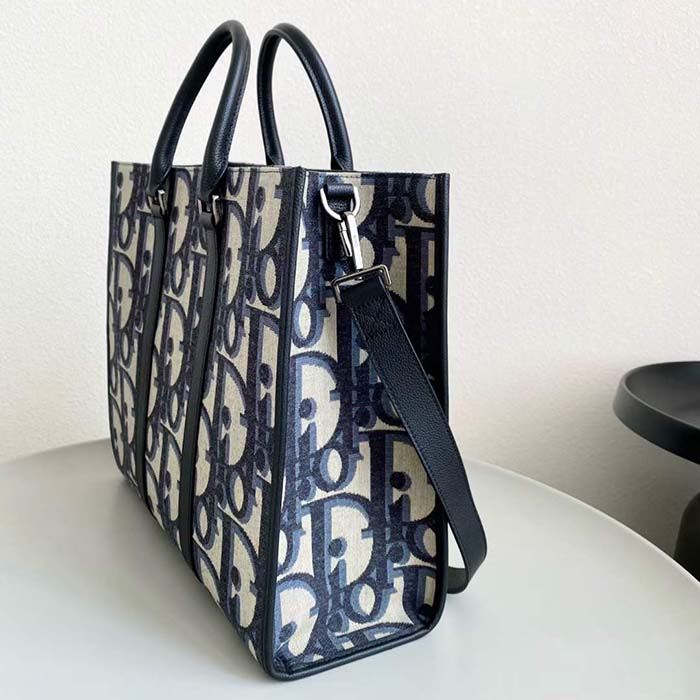 Dior Unisex CD East-West Tote Bag Beige Black Maxi Oblique Jacquard