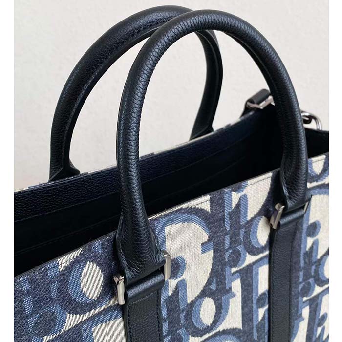 Dior Unisex CD East-West Tote Bag Beige Black Maxi Oblique Jacquard