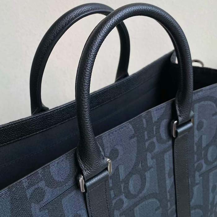 Dior Unisex CD East-West Tote Bag Black Maxi Dior Oblique Jacquard