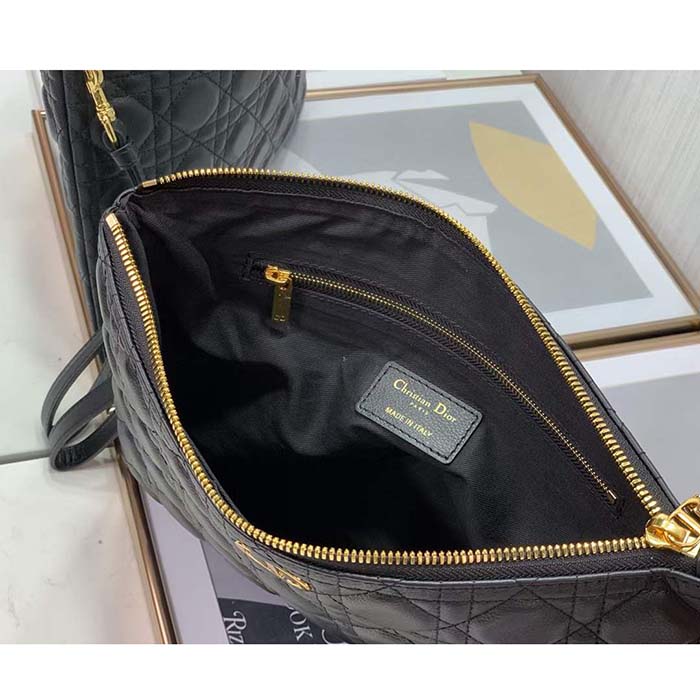Dior Unisex CD Large Caro Daily Pouch Black Supple Cannage Calfskin