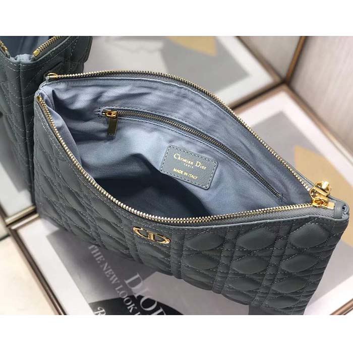 Dior Unisex CD Large Caro Daily Pouch Cloud Blue Supple Cannage Calfskin