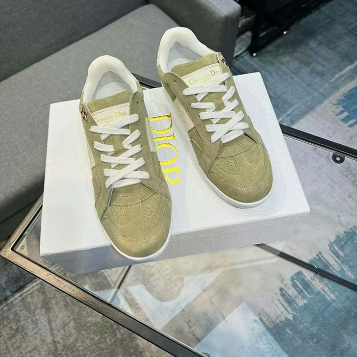 Dior Unisex Dior Star Sneaker Pastel Peyote Green Suede Calfskin and White Calfskin