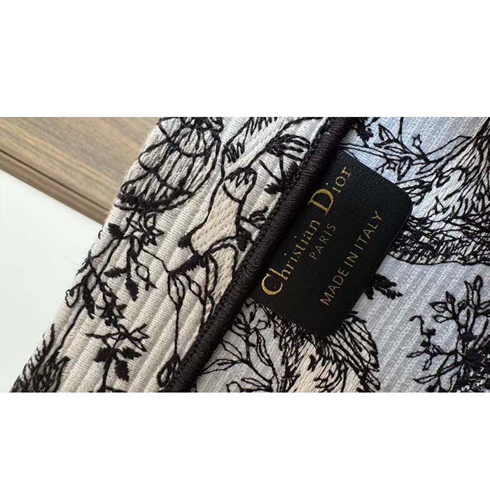 Dior Unisex Large Dior Book Tote White Black Toile De Jouy Soleil Embroidery