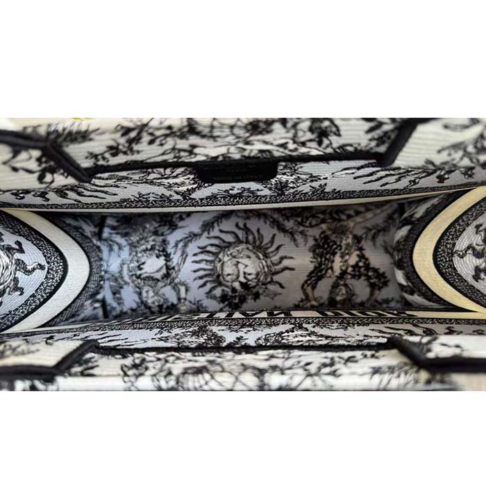 Dior Unisex Large Dior Book Tote White Black Toile De Jouy Soleil Embroidery