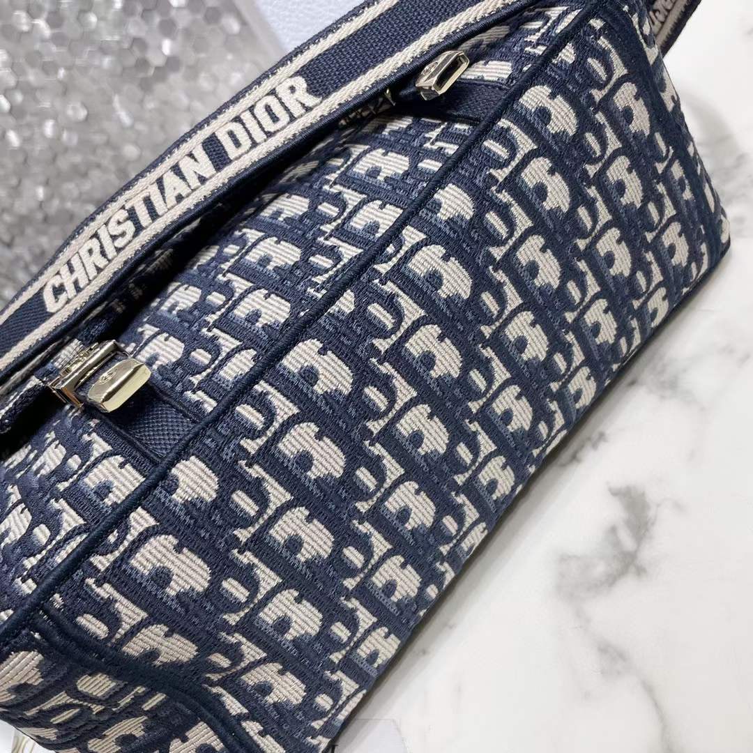 Dior Unisex Medium Diorcamp Bag Blue Dior Oblique Embroidery