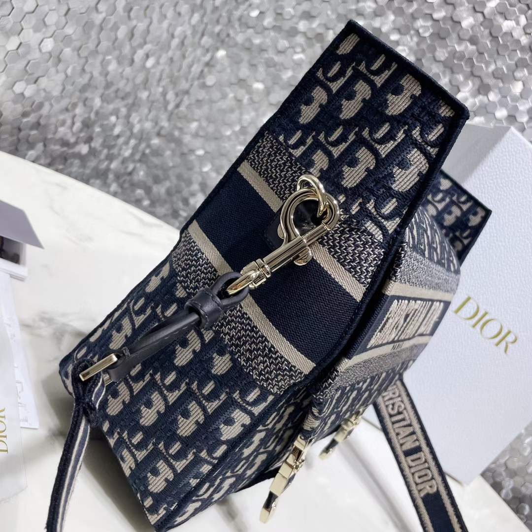 Dior Unisex Medium Diorcamp Bag Blue Dior Oblique Embroidery