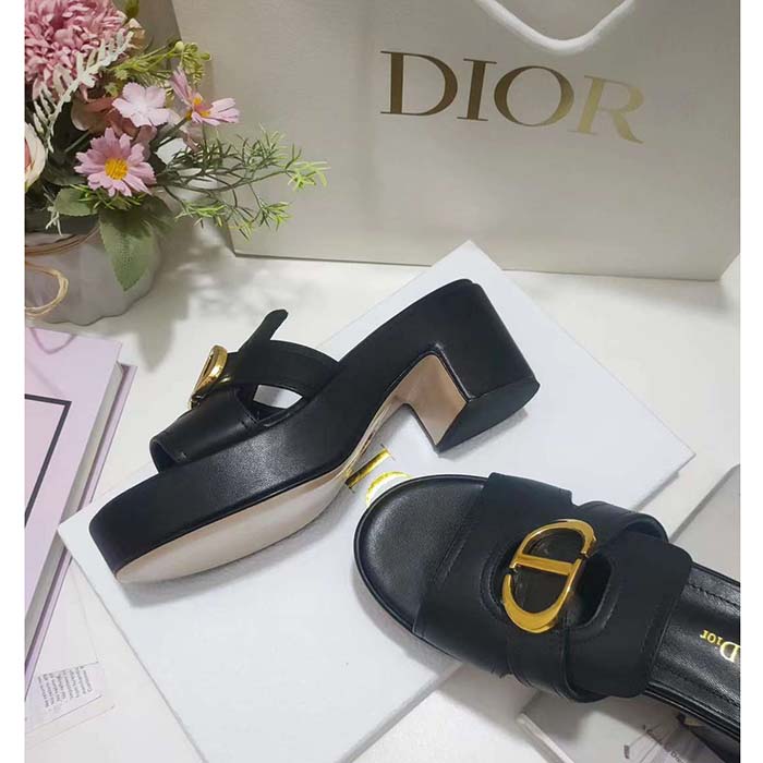 Dior Women CD 30 Montaigne Platform Slide Black Calfskin