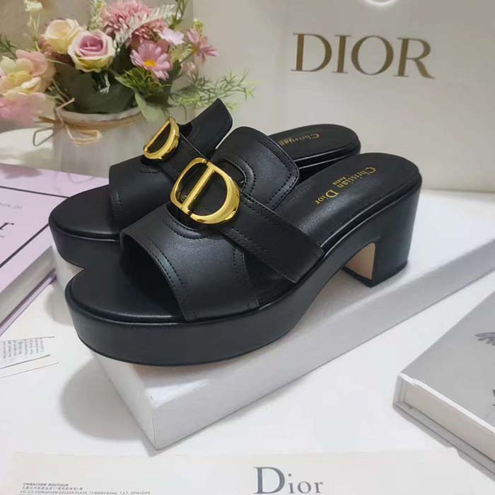 Dior Women CD 30 Montaigne Platform Slide Black Calfskin