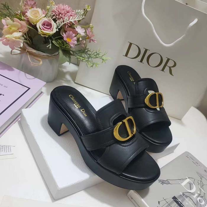Dior Women CD 30 Montaigne Platform Slide Black Calfskin
