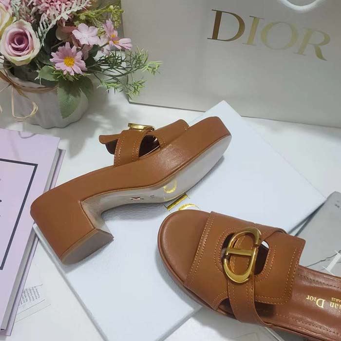 Dior Women CD 30 Montaigne Platform Slide Camel Calfskin
