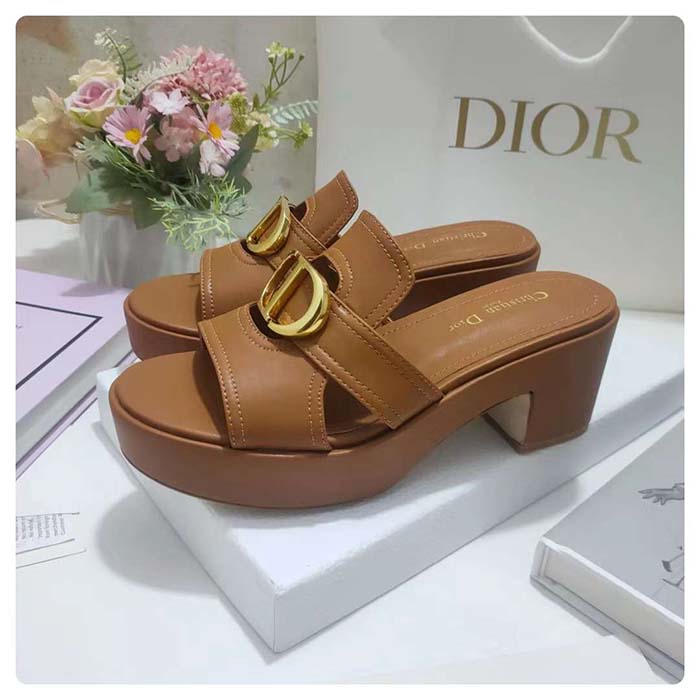 Dior Women CD 30 Montaigne Platform Slide Camel Calfskin