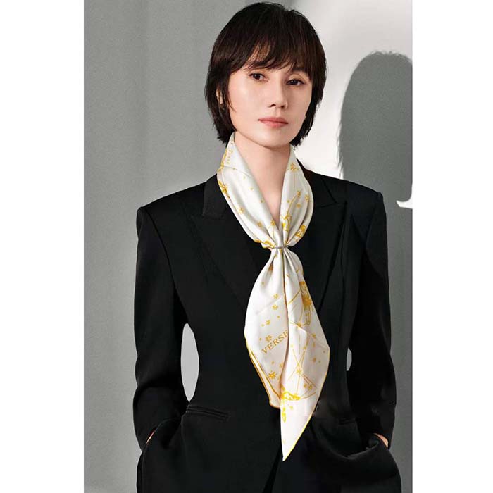 Dior Women CD Butterfly Zodiac 70 Square Scarf Ivory Gold-Tone Silk Twill