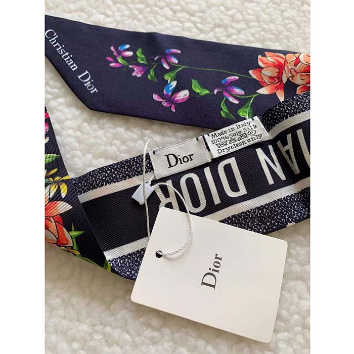 Dior Women CD D-Floral Mitzah Scarf Blue Multicolor Silk Twill