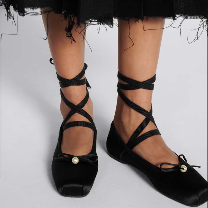 Dior Women CD D-Joy Ballet Flat Black Satin Grosgrain