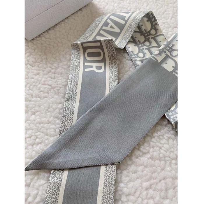 Dior Women CD Dior Oblique Mitzah Scarf Gray Silk Twill