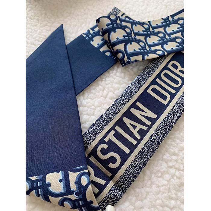Dior Women CD Dior Oblique Mitzah Scarf Navy Blue Silk Twill