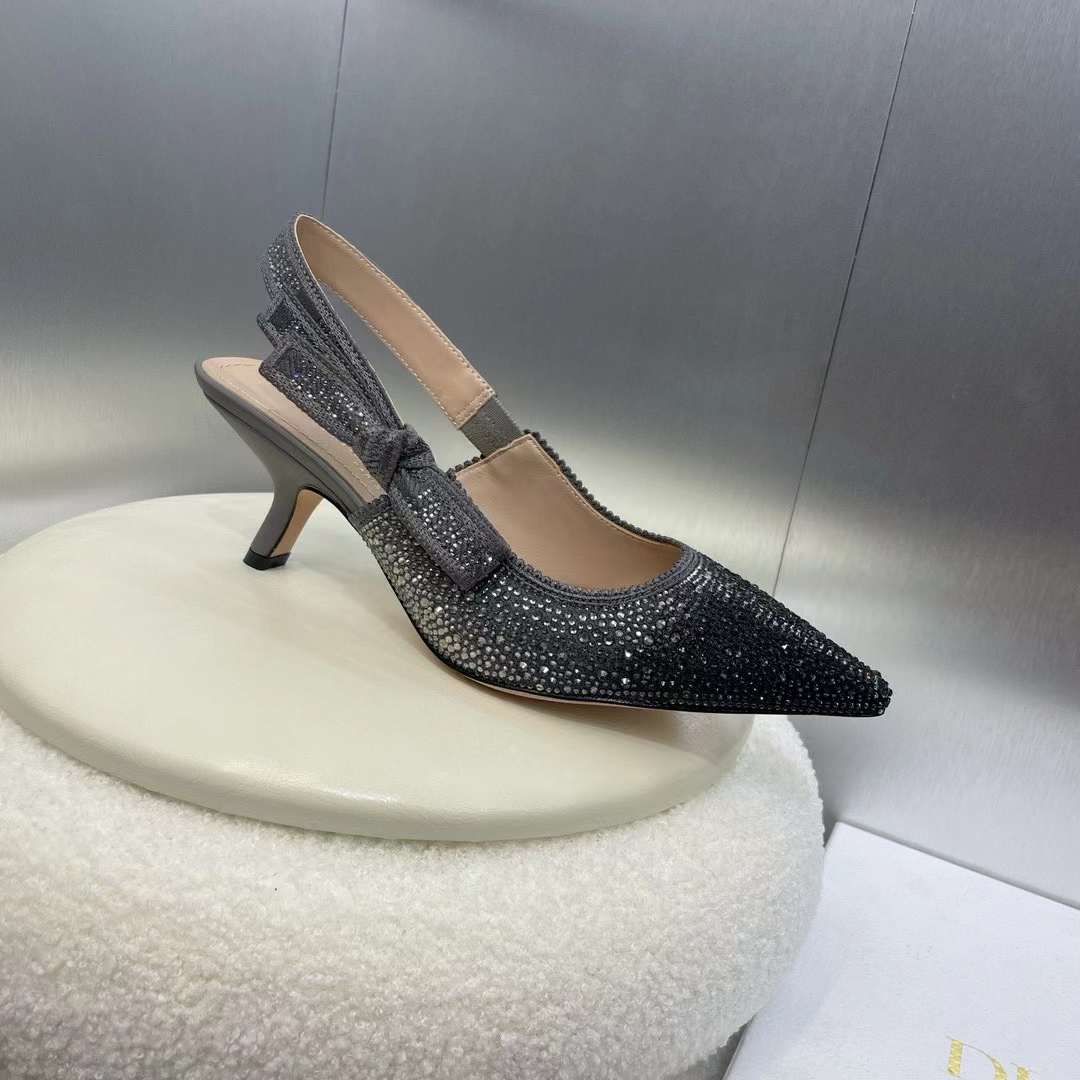 Dior Women CD Dior Or J’Adior Slingback Pump Cotton Embroidered Black Silver Strass