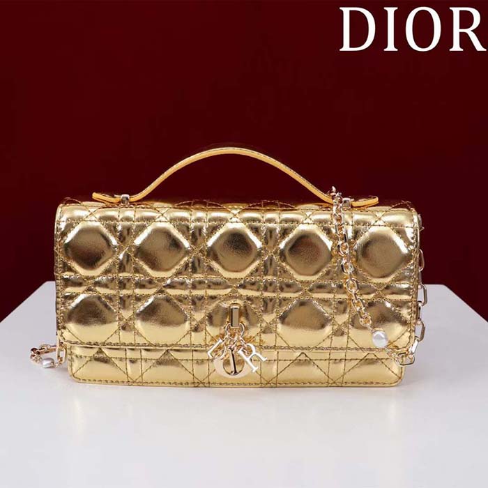 Dior Women CD Dior Or My Dior Mini Bag Gold Metallic Crinkled Cannage Calfskin