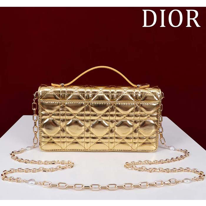 Dior Women CD Dior Or My Dior Mini Bag Gold Metallic Crinkled Cannage Calfskin