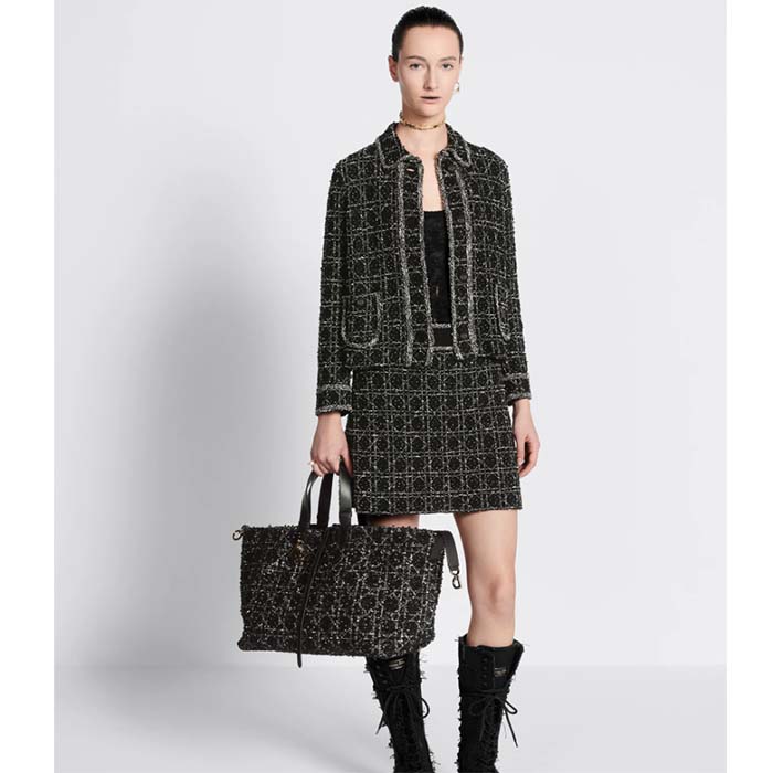 Dior Women CD Large Dior Toujours Bag Black Cannage Tweed