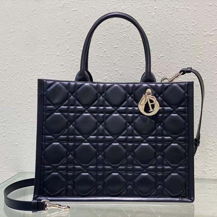 Dior Women CD Medium Dior Book Tote Black Macrocannage Calfskin