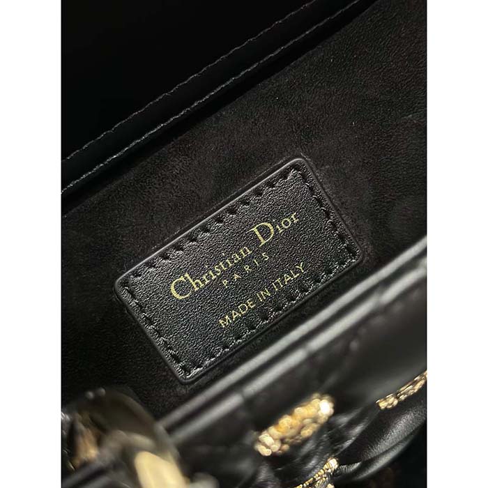 Dior Women CD Medium Lady D-Joy Bag Black Cannage Lambskin Sun Studs