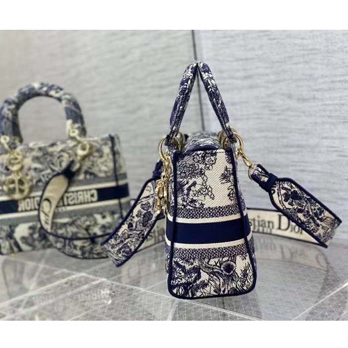 Dior Women CD Medium Lady D-Lite Bag Blue Toile De Jouy