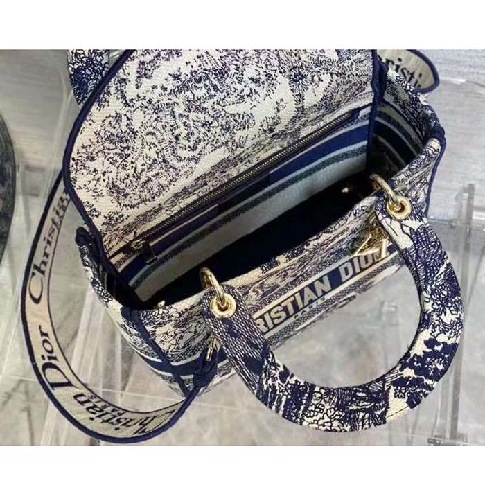 Dior Women CD Medium Lady D-Lite Bag Blue Toile De Jouy