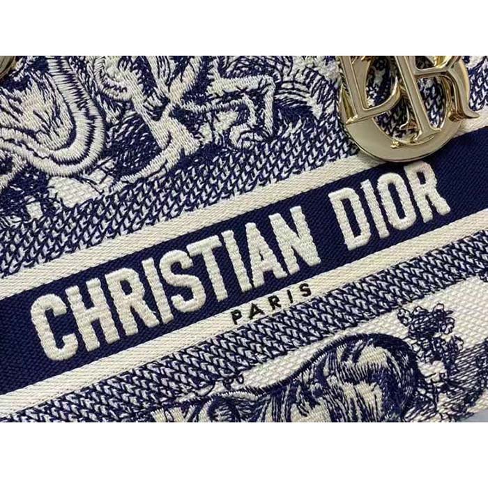 Dior Women CD Medium Lady D-Lite Bag Blue Toile De Jouy