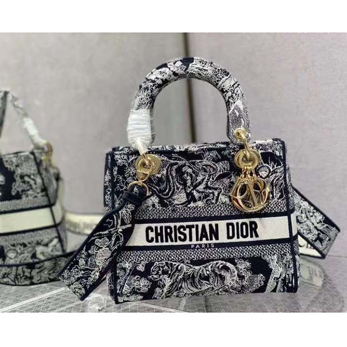 Dior Women CD Medium Lady D-Lite Bag Blue Toile De Jouy Reverse