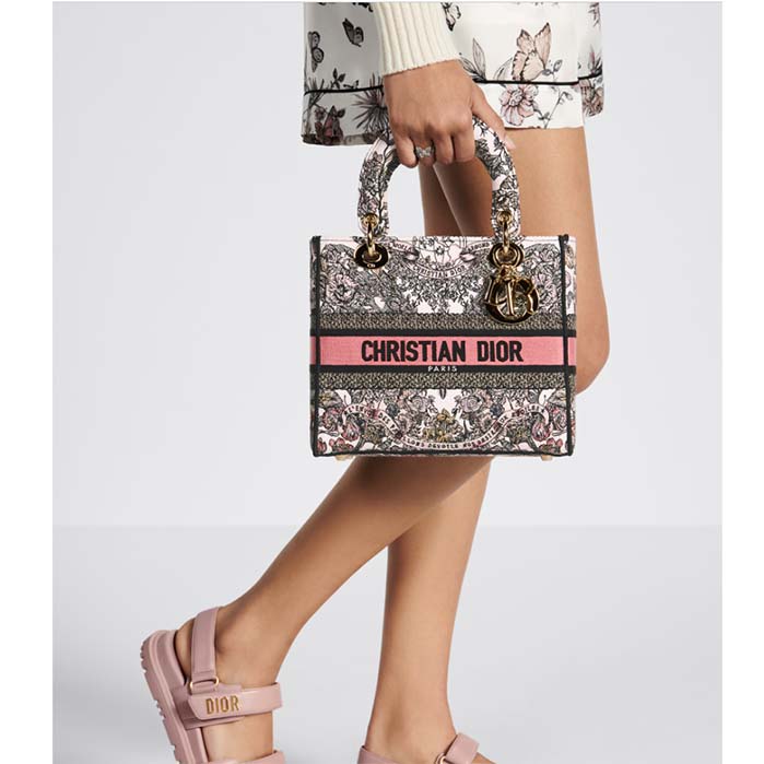 Dior Women CD Medium Lady D-Lite Bag White Pink Butterfly Around The World